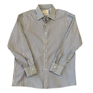 Brooks Brothers Milano Stripe Button Shirt Luxury Collection White/Navy 16.5/33